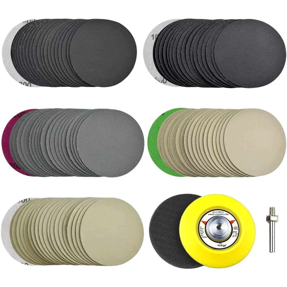 75mm Sanding Discs 100pcs Silicon Carbide Multi Grit Set 800 to 5000 with Backing and Foam Buffer for Polishing