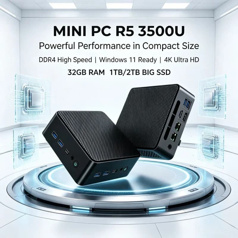 Popular LENO Compact Mini Desktop AMD R5 3500U 32GB DDR4 RAM 2TB M.2 SSD Win11 4K HDMI DP Portable PC For Daily Office Home