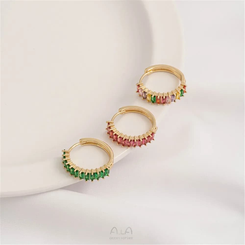 Orecchini circolari color zirconio rosso verde con orecchini a forma di cuore a forma di U Semplice lussuoso Squisito sensazione di fascia alta