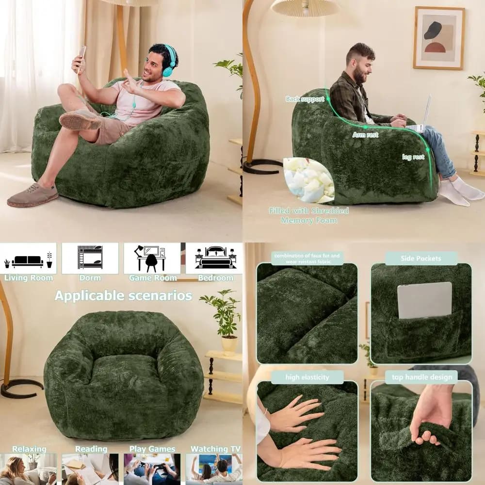 Poltrona Sacco Verde per Adulti: Comoda per Leggere, Giocare e Rilassarsi