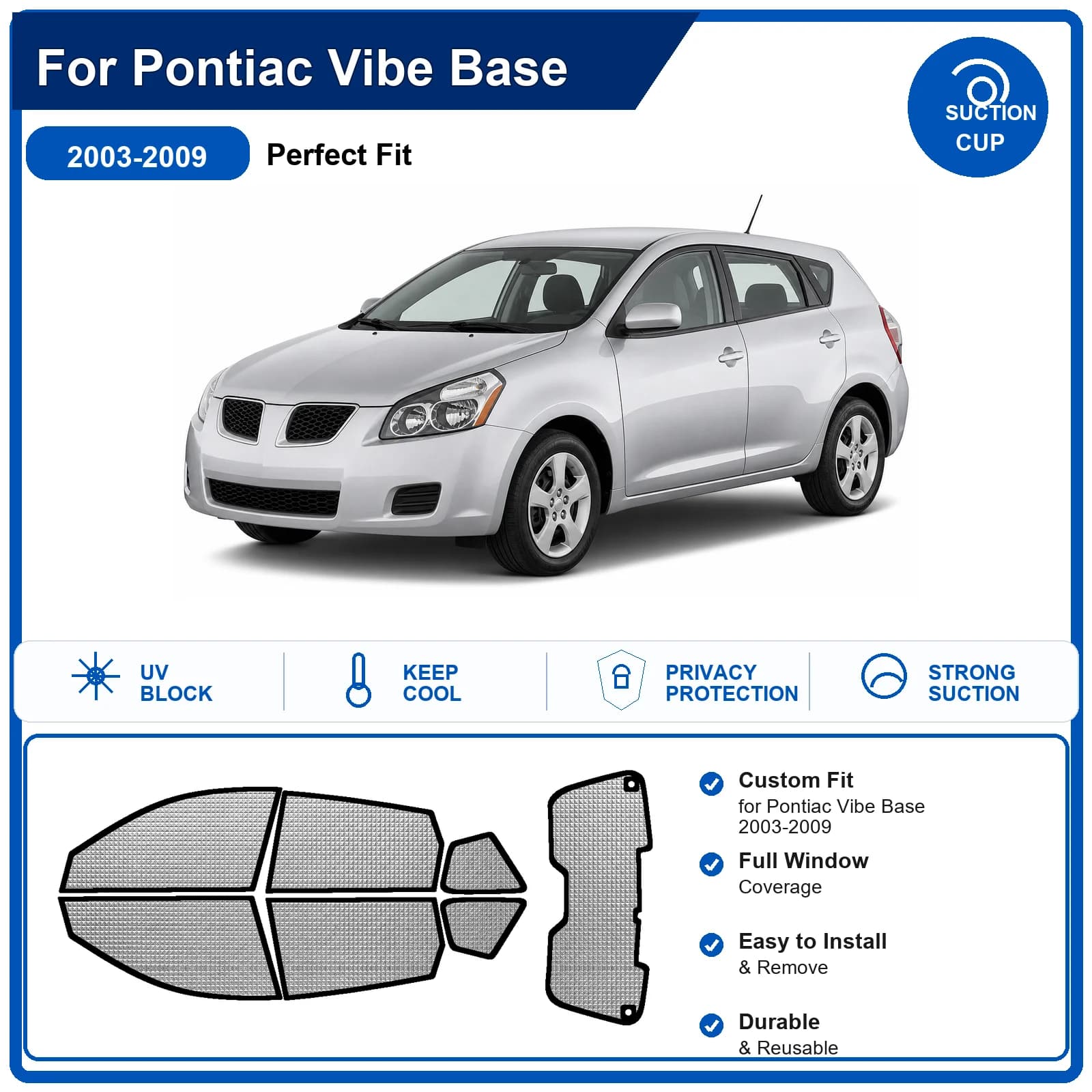 For Pontiac Vibe Base 2003-2009 Custom Full Set Windshield Sun Shade Aluminum Foil Heat Insulation Anti UV Foldable