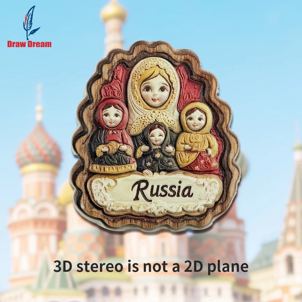 1Pc Russian Creative Doll 3D Refrigerator Magnet World Travel Souvenir Collection Suitable for Home and Office Decoration, Personalized Exclusive Travel Souvenir Magnetic Refrigerator Magnet, Home Decoration, Kitchen, Room, Office, Cabinet Crafts, Gifts, Holiday Souvenirs, Exquisite Small Gifts
