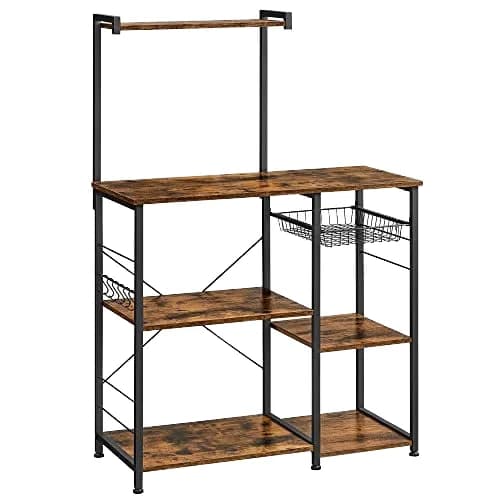 Scaffali da cucina moderni multifunzionali a parete in rete metallica a 5 strati con carrello per spezie e portabottiglie
