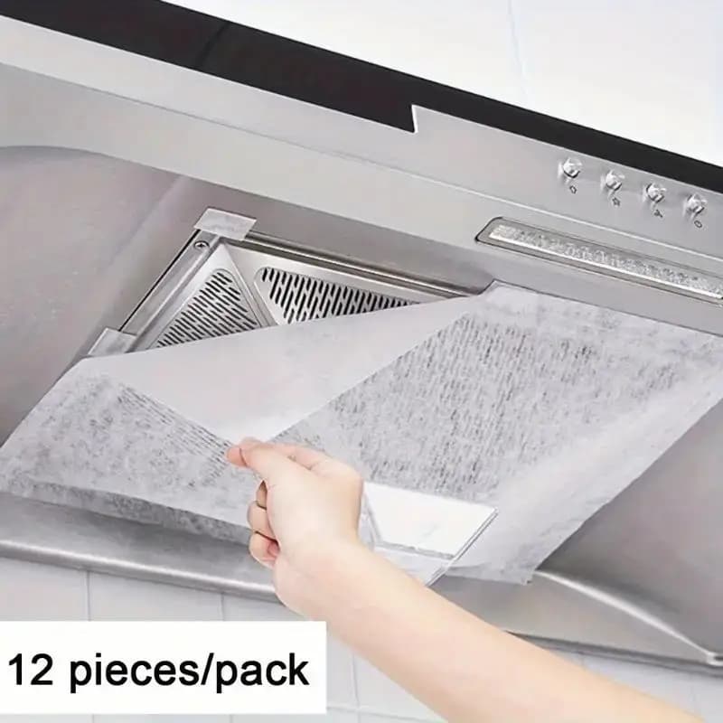 Pack of 12 resistant kitchen hood filters: mesh covers absorbing oil for kitchen ventilation, simple installation