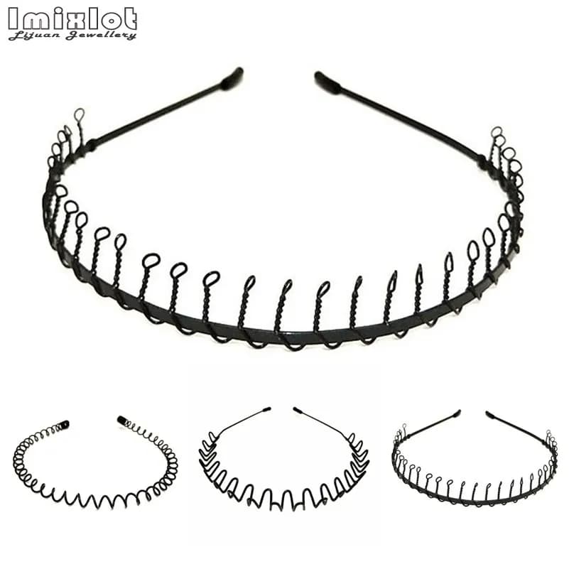 1 Pezzo Cerchietto in Metallo Nero Ondulato Unisex per Uomo e Donna, Semplice ed Elegante, Accessorio per Capelli Sportivo