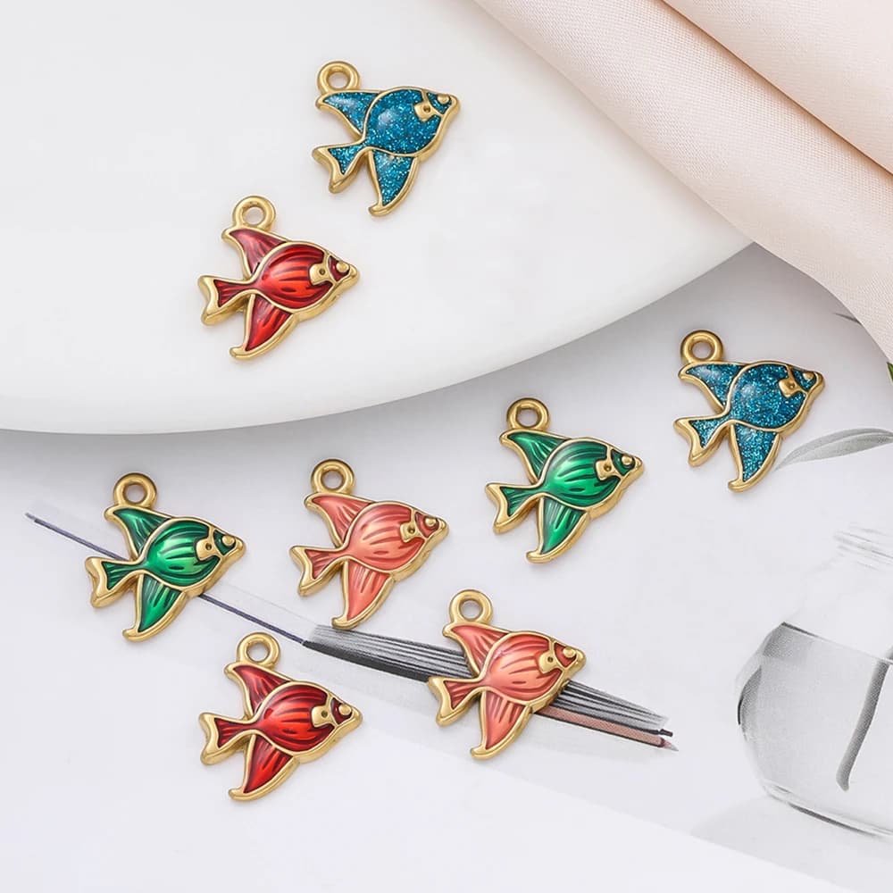 Pendenti con ciondoli a forma di pesce piccolo in acciaio inossidabile da 2 pezzi/pacco per bracciali per collane, accessori per la creazione di gioielli
