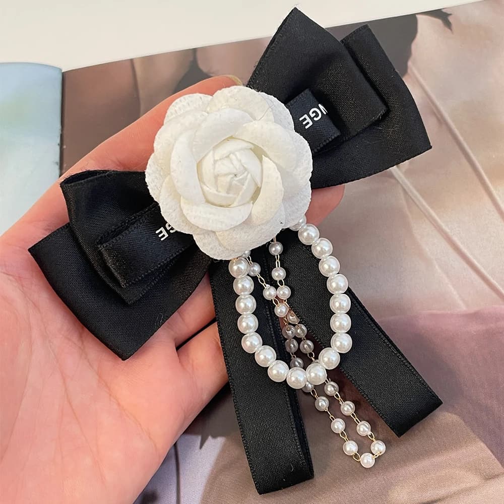 Spilla di Lusso con Fiocco a Camelia e Catena di Perle, Decorazione per Abito da Sposa da Donna, Nuovo Regalo Commemorativo per Ragazze