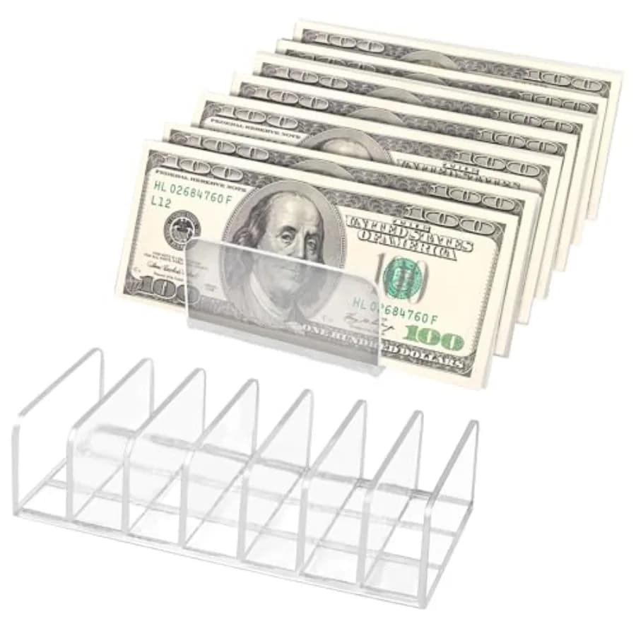 2 Packs Acrylic Mail Organizer Plastic Desk Cash Tray, 7 Section Divided Vanity Organize Holder Vertical Letter Sorter for Desk
