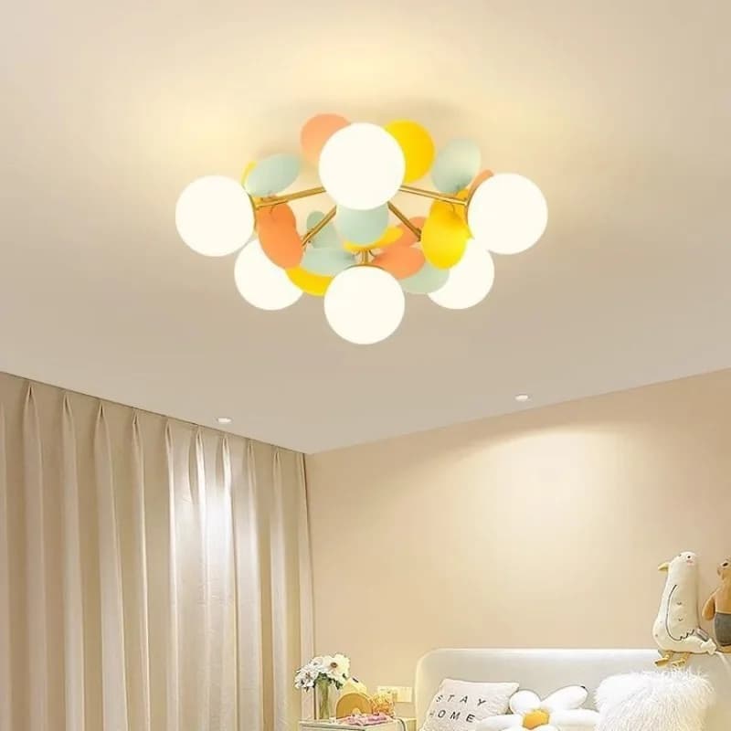 Plafoniera moderna a LED sferica Soggiorno Camera dei bambini Corridoio Camera da letto Illuminazione Lampadario in ferro con sfera di vetro in lamiera di colore romantico
