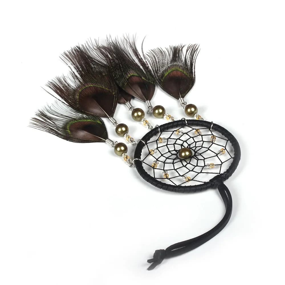 Retro Outdoor Decor Peacock Feather Decoration Crafts Wall Hanging Art Ornament Wind Chime Dreamcatcher Car Hanging Pendant