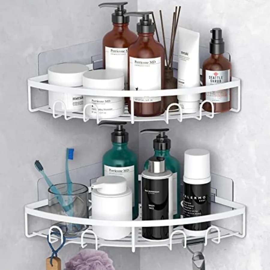 Corner Shower Caddy, 2 Pack Adhesive Bathroom Shower Corner Organizer Shelf, No Drilling Rustproof Wall Mounted Shower Storage