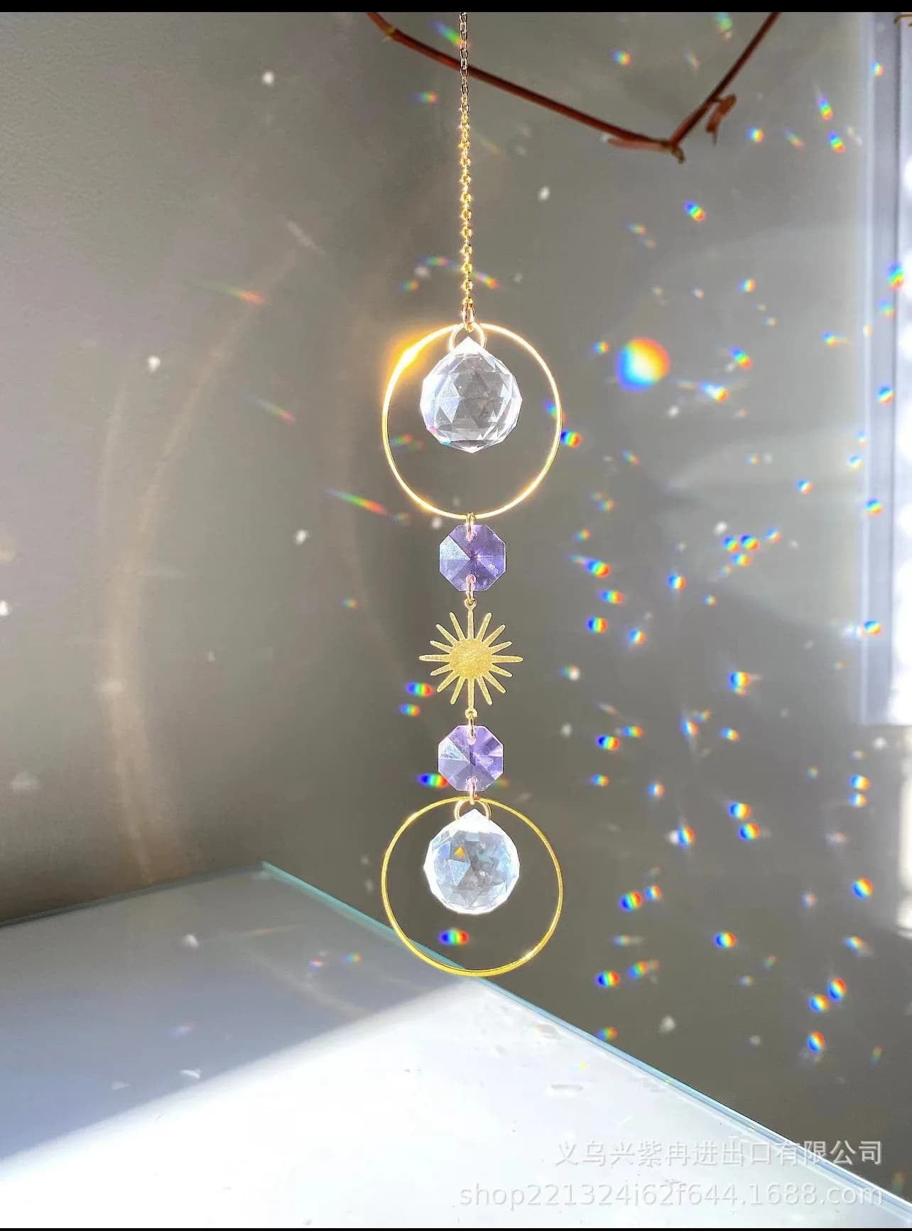 1PC Crystal Sun Catcher Wind Chime Aesthetic Hanging Ornament for Wedding Party Home Car Decoration Outdoor Decor Photo Prop