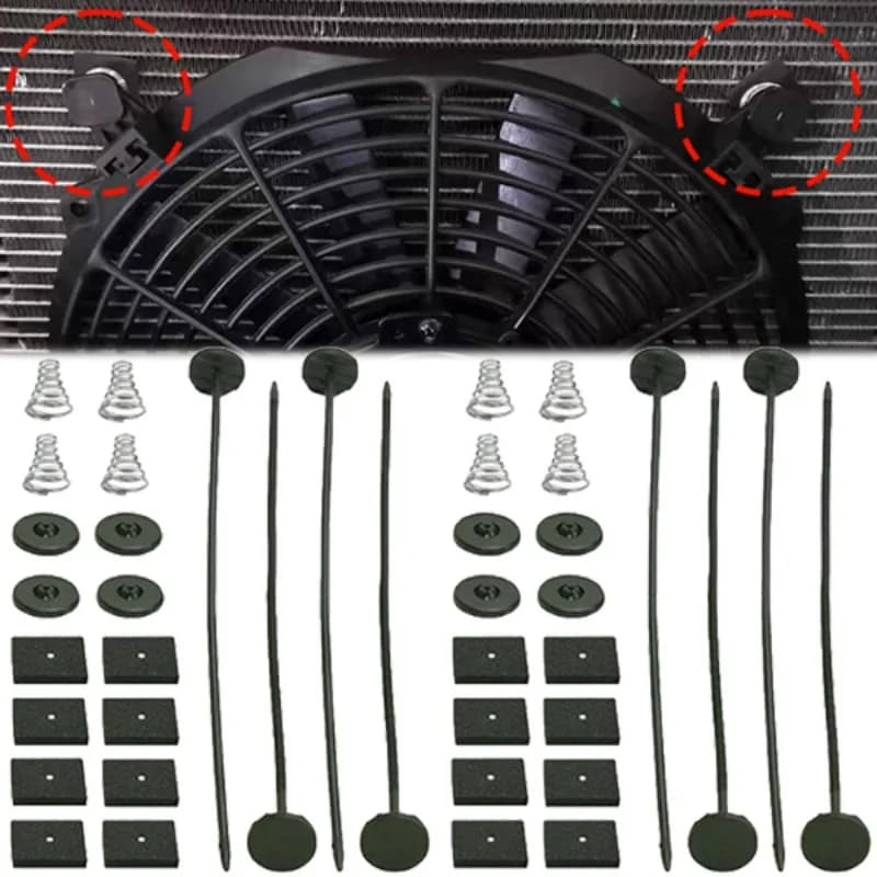 Kit Universale di Montaggio Ventola con 4 Molle per Ventola di Raffreddamento Elettrica, Radiatore e 4 Fascette per Cavi
