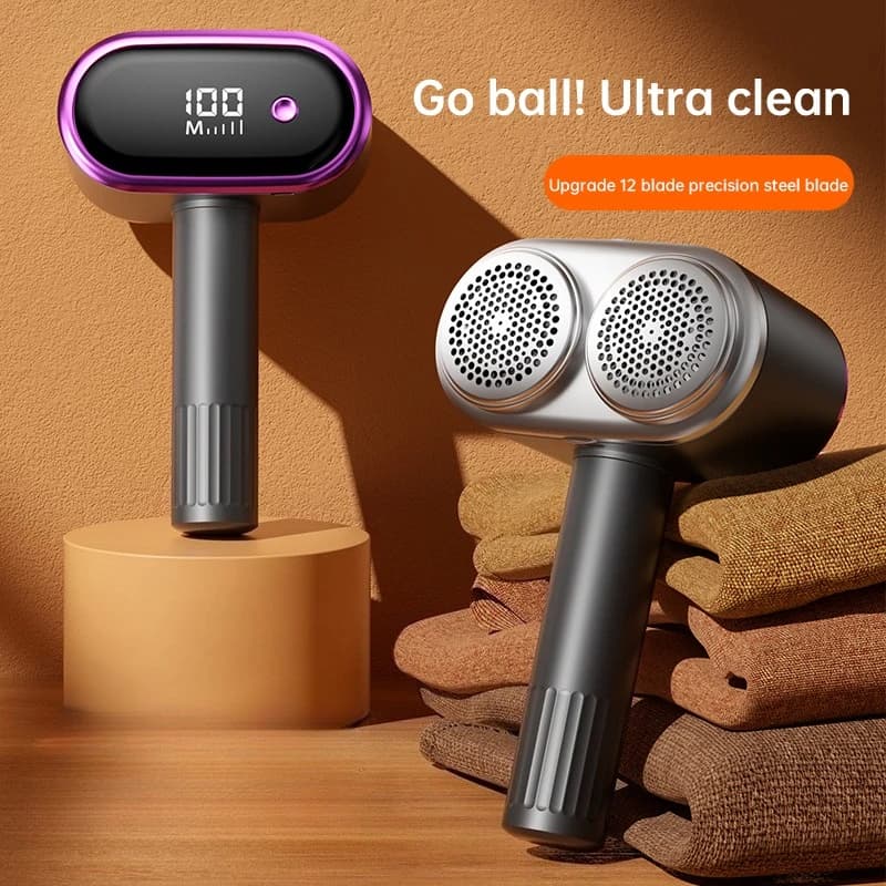 Dual Head Electric Fabric Shaver, LED Digital Display Rechargeable Lint Remover 12‑Blade Clothes Fuzz Ball Trimmer
