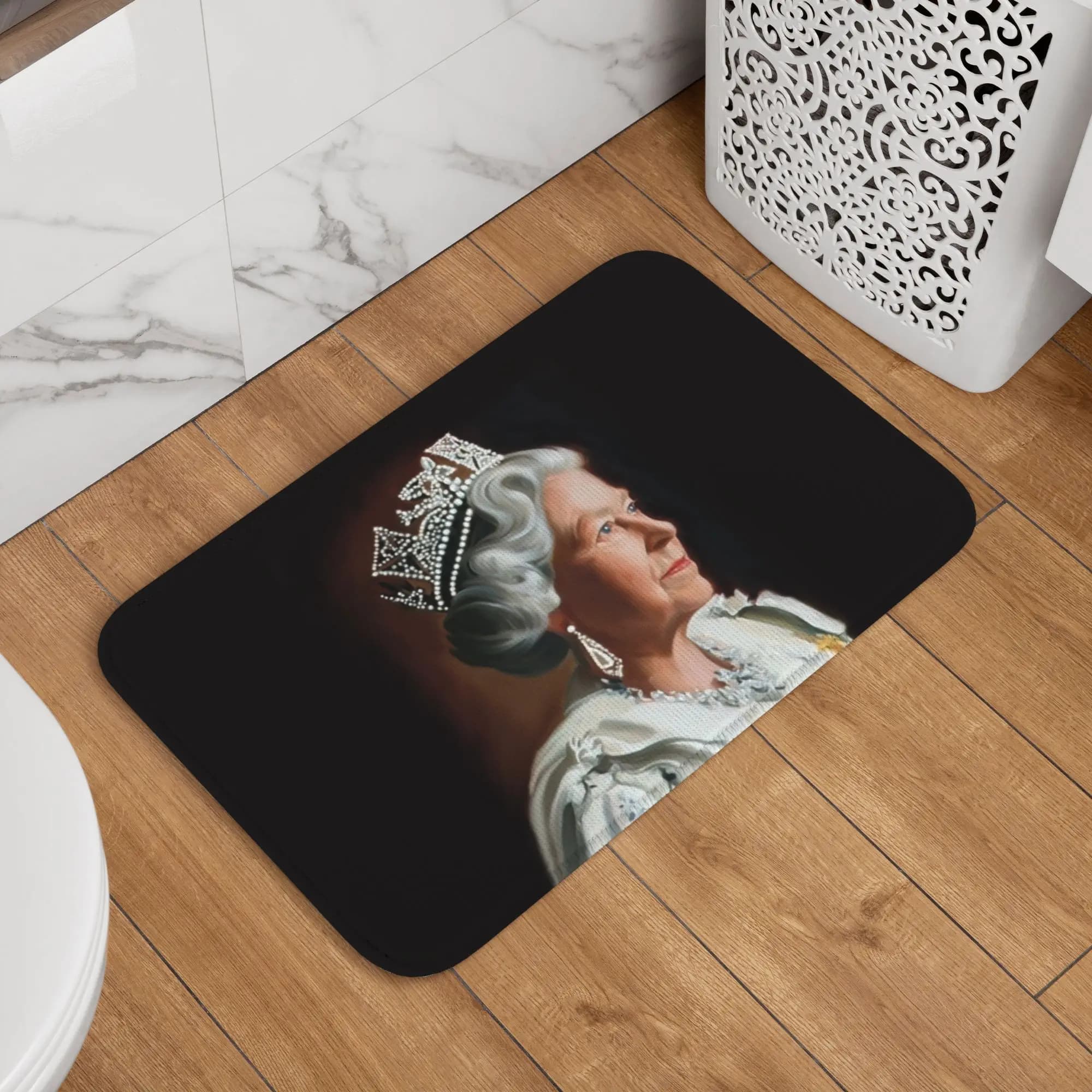 Personalized pad for the UK with print of Queen Elizabeth II, anti-slip, for bathroom, kitchen, living room, entrance, carpet for the door.