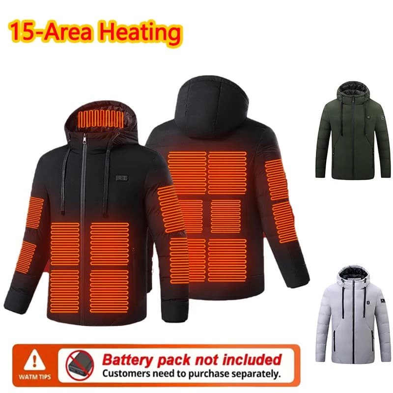 Winter jacket with heated cap in 15 areas Hot jacket for heated man Heat hood with hood for open air sport woman (Not included The Power Bank)