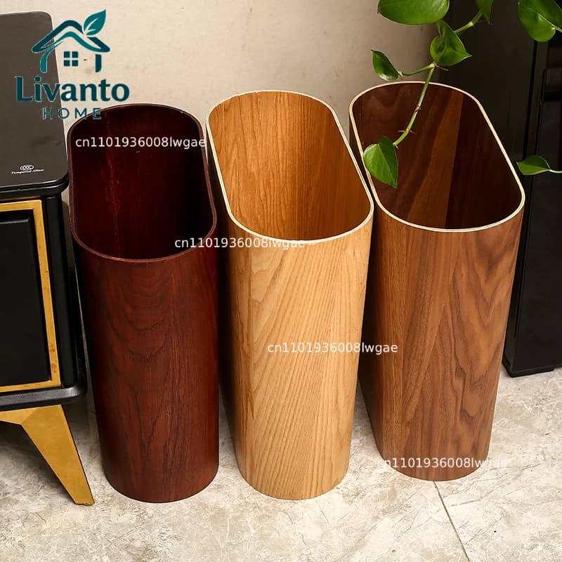Cestino per Rifiuti in Legno Stretto, Semplice Contenitore per Carta per Piccoli Spazi, Moderno Bidone per Camera da Letto e Bagno