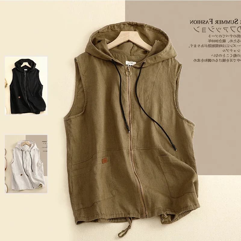 Primavera estate moda donna gilet con cappuccio femminile Multi tasca cotone lino Casual gilet allentato stile giapponese Vintage Daily Tops
