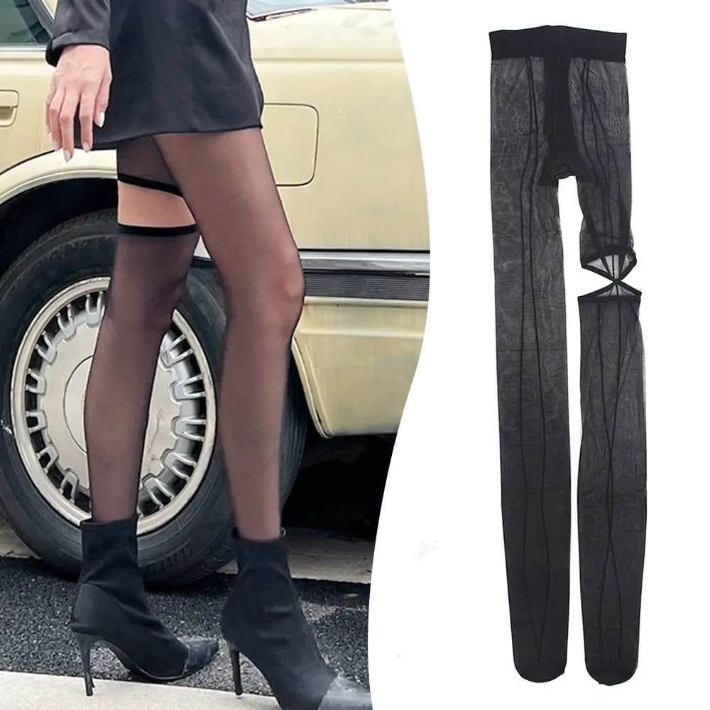 NEW Personality High Pantyhose Hollow Out Asymmetry Female Stockings Leggings Perspective Hottie Sexy Tights Women