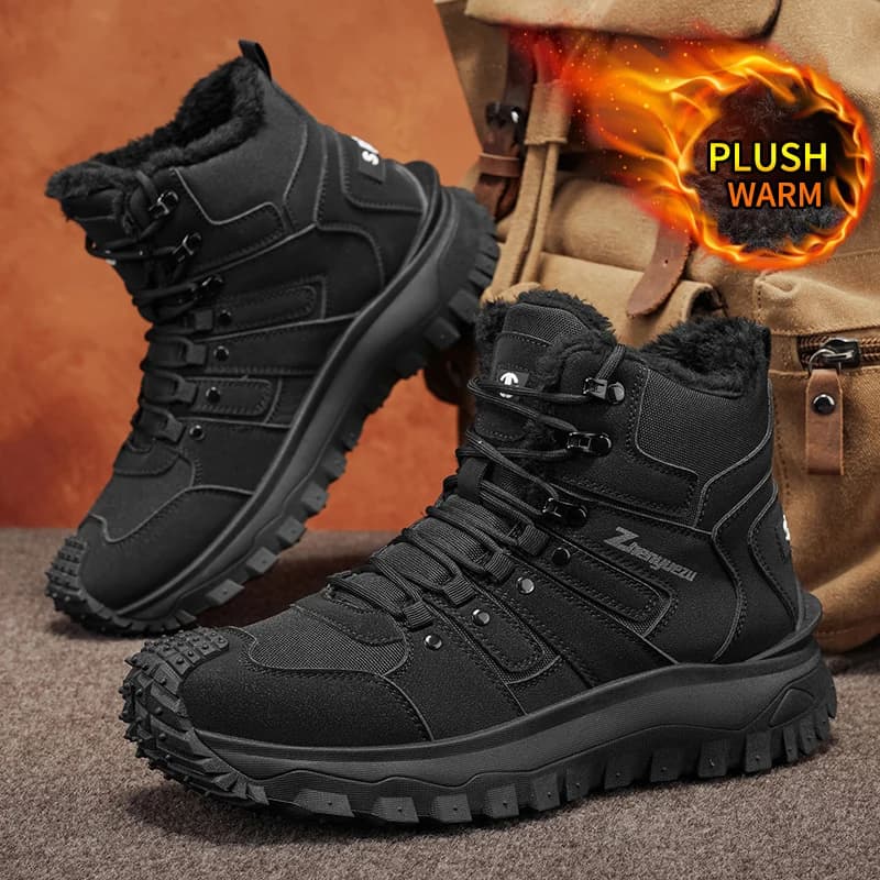 Winter Essential Snow Boots, Outdoor Hiking Fleece-Lined Warm Boots, Men's High-Top Non-Slip Hiking Shoes