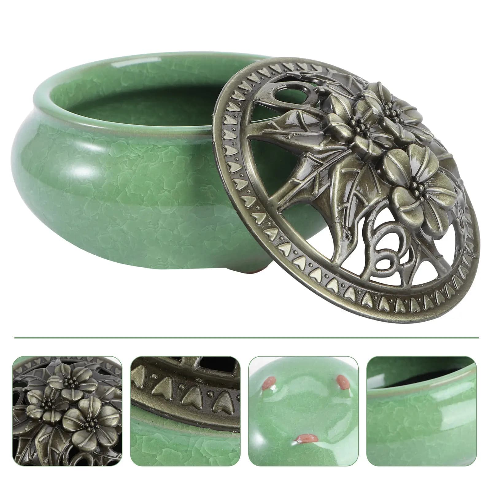 Cone Incense Burner Alloy Ceramic Ash Catcher Tray Asakusa Green Traditional Three Leg Incense Stick Holder Stable Heat