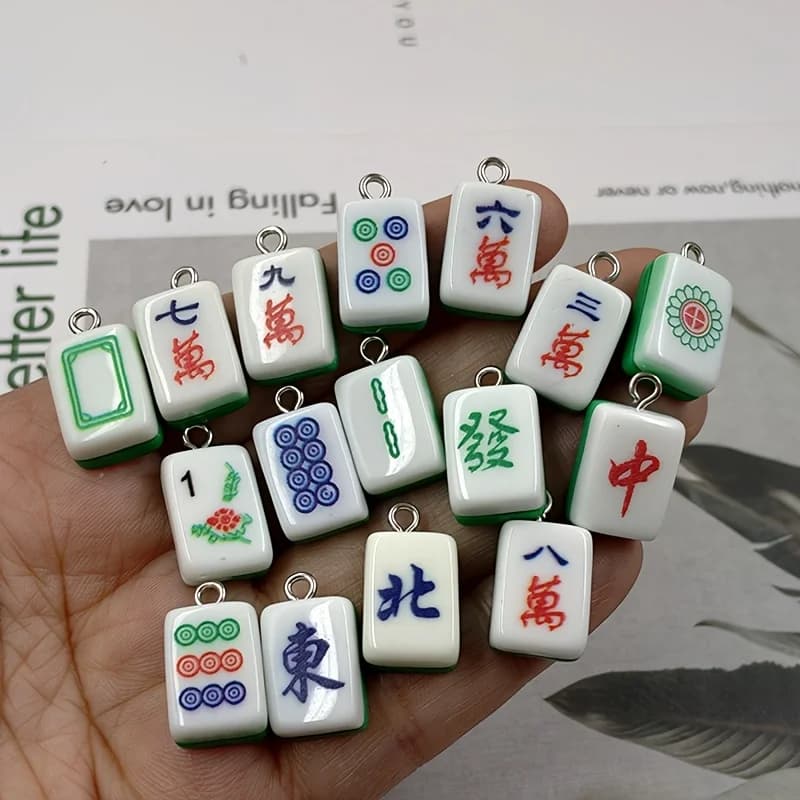 10Pcs Random Chinese Mahjong Resin Charms Flat Square Pendant DIY Jewelry Making Accessories Ornament Craft Supplies