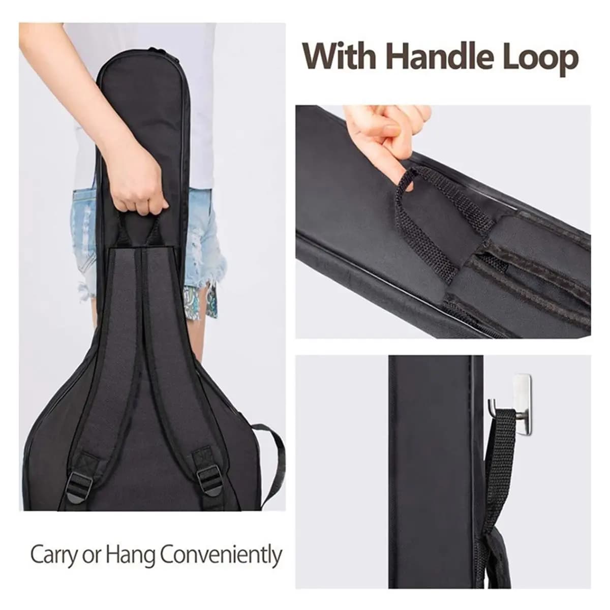 AD12 Borsa per Basso Impermeabile da 40 Pollici con Doppie Cinghie, Zaino Imbottito Morbido per Accessori Audio, Borsa per Chitarra, Borsa per Ukulele