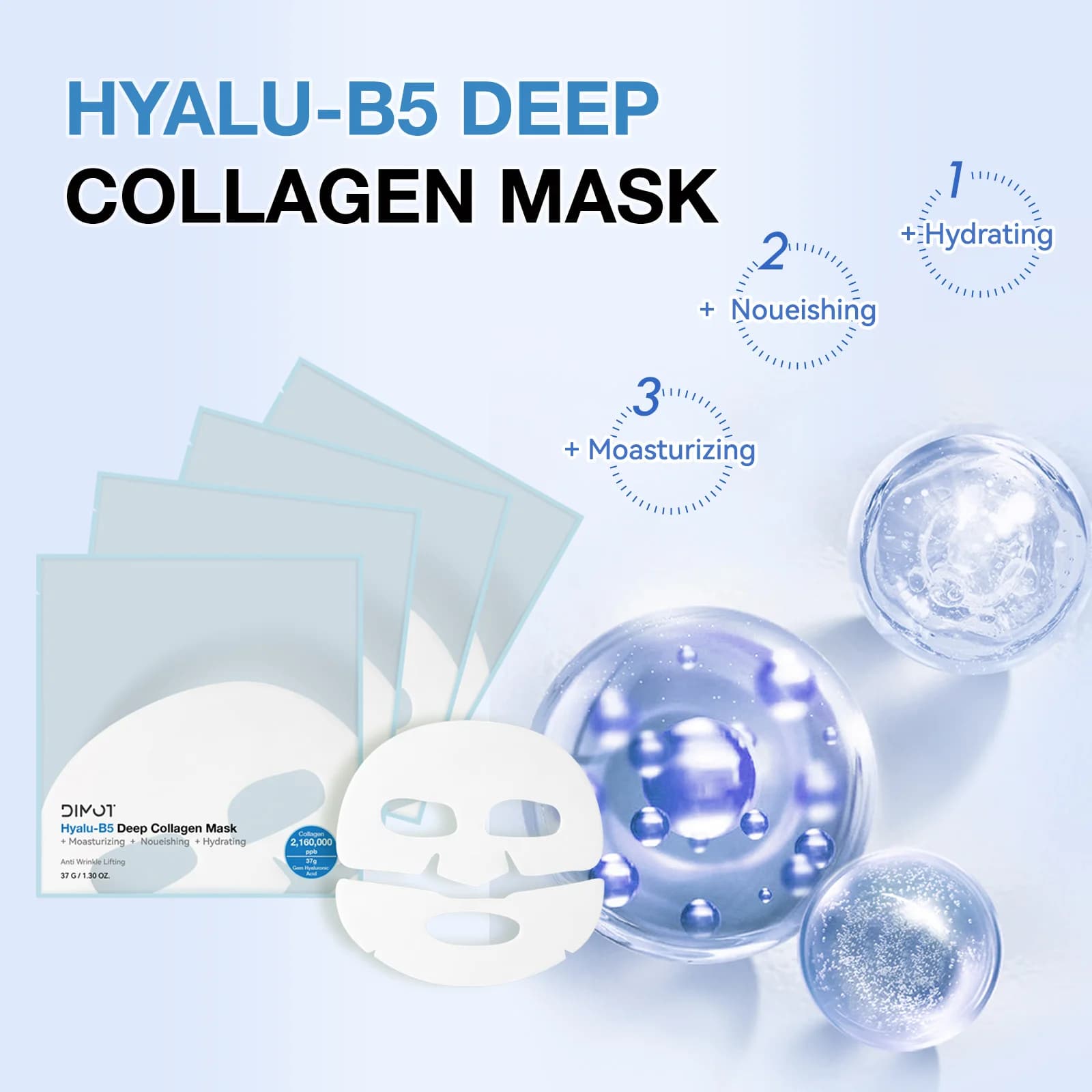 DIMOT Deep collagen mask 4 packs Moisturizing and nourishing facial mask for bright skin, enhanced hydration