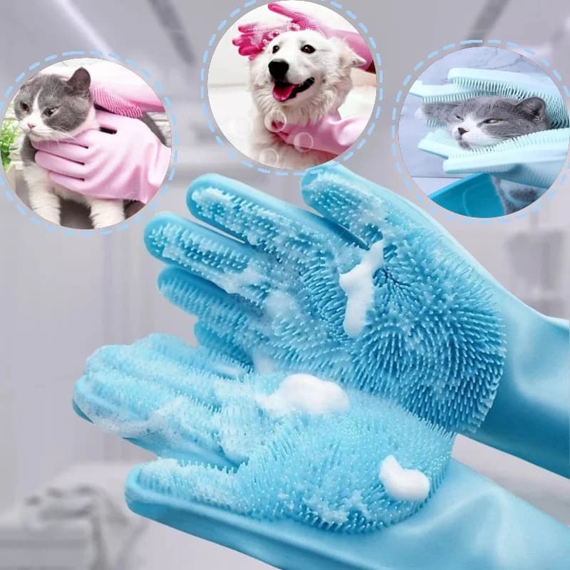 Pet Grooming Gloves Silicone Dog Cat Bathing Shampoo Scrubber Magic Hair Removal Cleaning Sponge Dishwashing Glove Pet Supplies