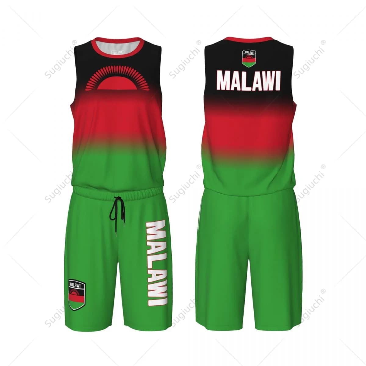 Set di maglie da basket con bandiera del Malawi per uomo, maglia e pantaloni in rete, senza maniche, esclusivo, personalizzabile con nome e numero, unisex