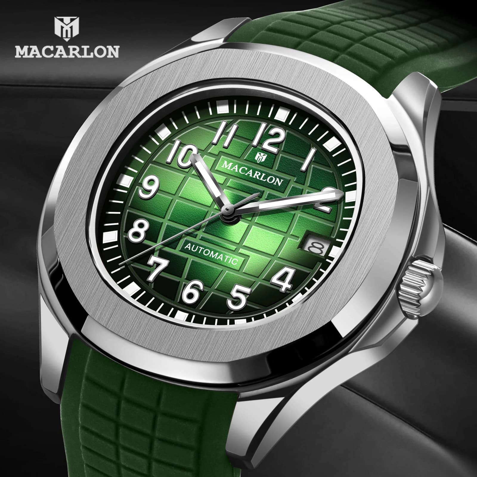 MACARLON Brand Design New 42MM Mechanical Watch Men Sapphire glass Calendar Luminous Stainless steel Waterproof Automatic Watch