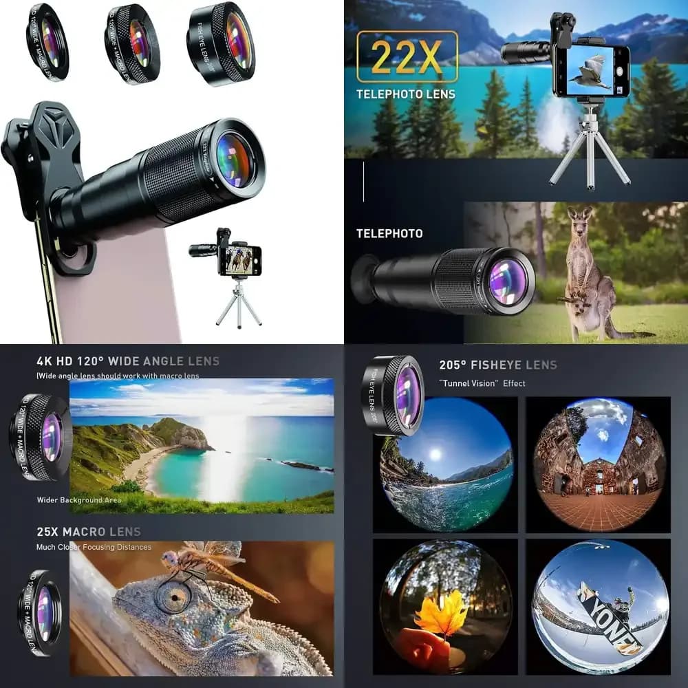 Kit Lenti per Telescopio 22X105-4IN1 con Lente Grandangolare, Macro, Fisheye e Treppiede