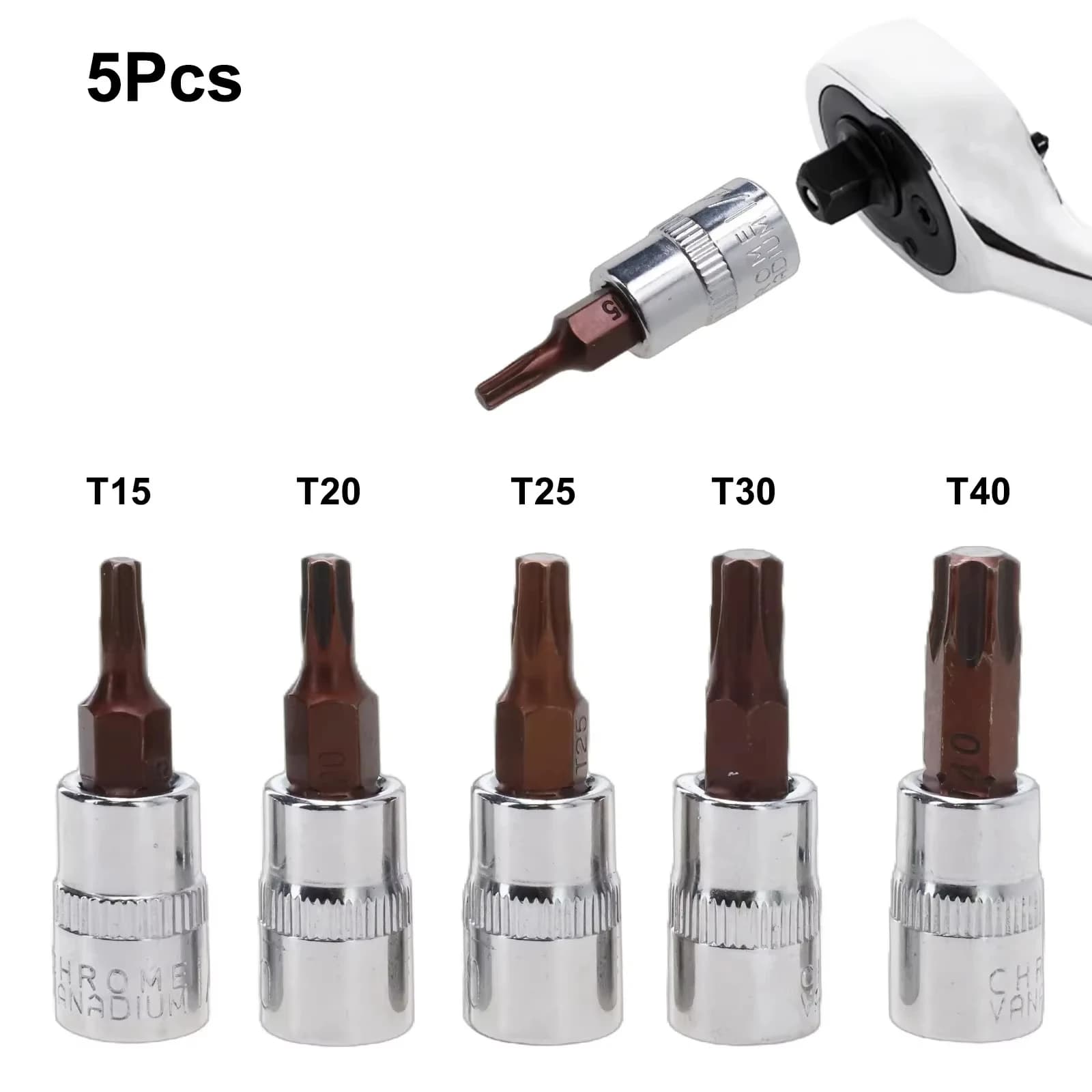 5 Pcs Set 1/4 Inch Drive Torx Screwdriver Bits T15 T20 T25 T30 T40 Socket Head Wrench Adapter Hand Tools for Electronics And Har
