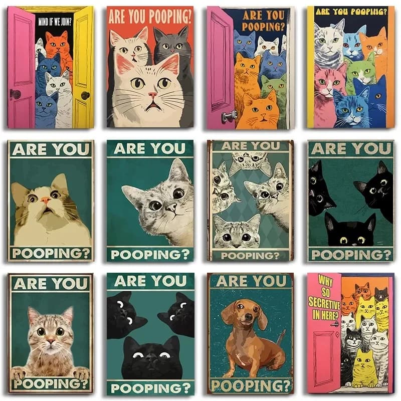 Are You Pooping Poster Bagno Divertente Cartello da bagno Stampe su tela Simpatico gatto nero Arte per dipingere immagini murali Decorazione della toilette