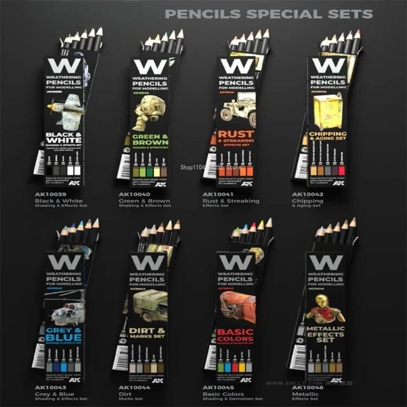 Spanish AK Military Model Assembly Model Camouflage Water-based Aging Pencil Set Painting Purpose Colored Pencils AK10039-10048