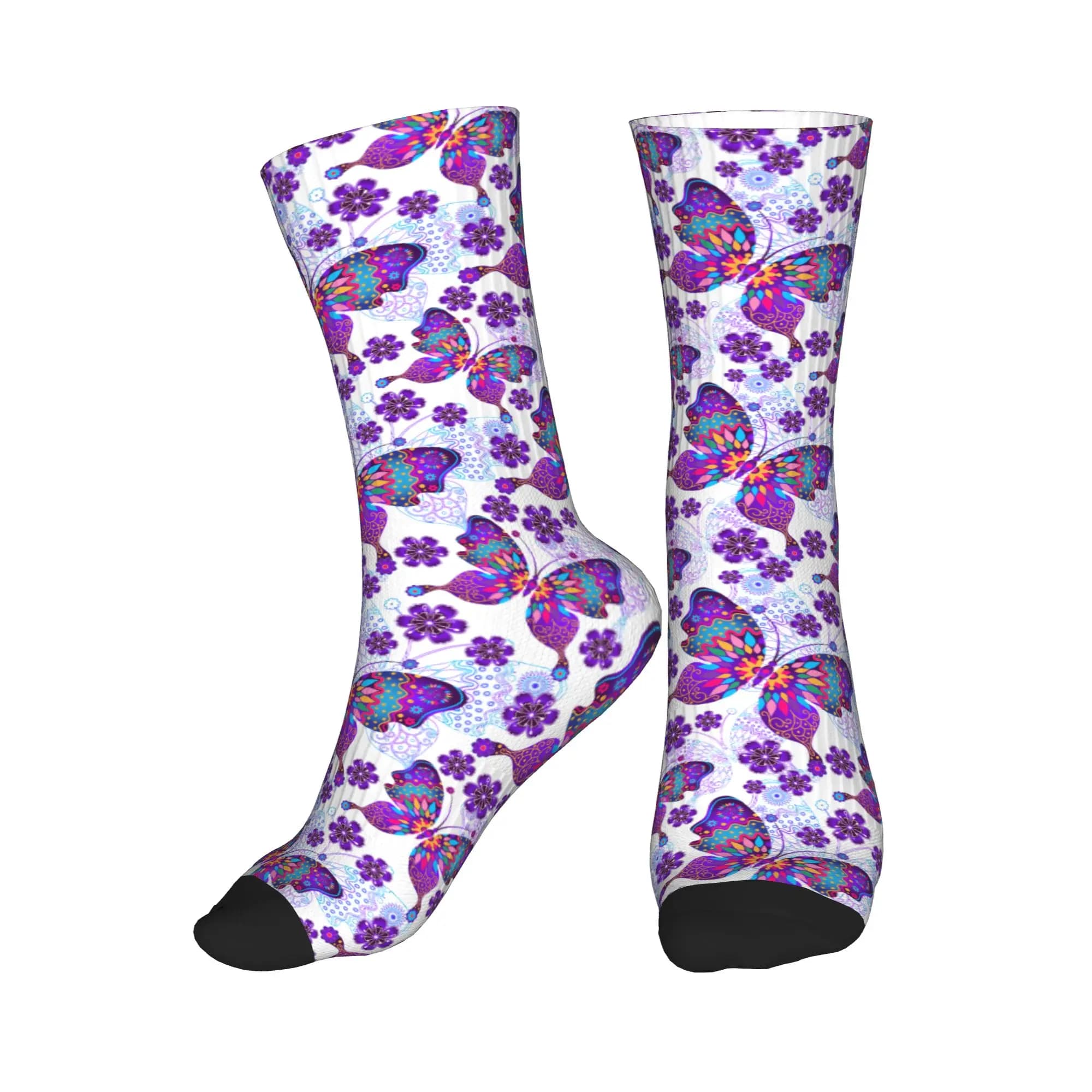 Calzini da uomo vintage con farfalle e fiori, calzini unisex divertenti con stampa 3D