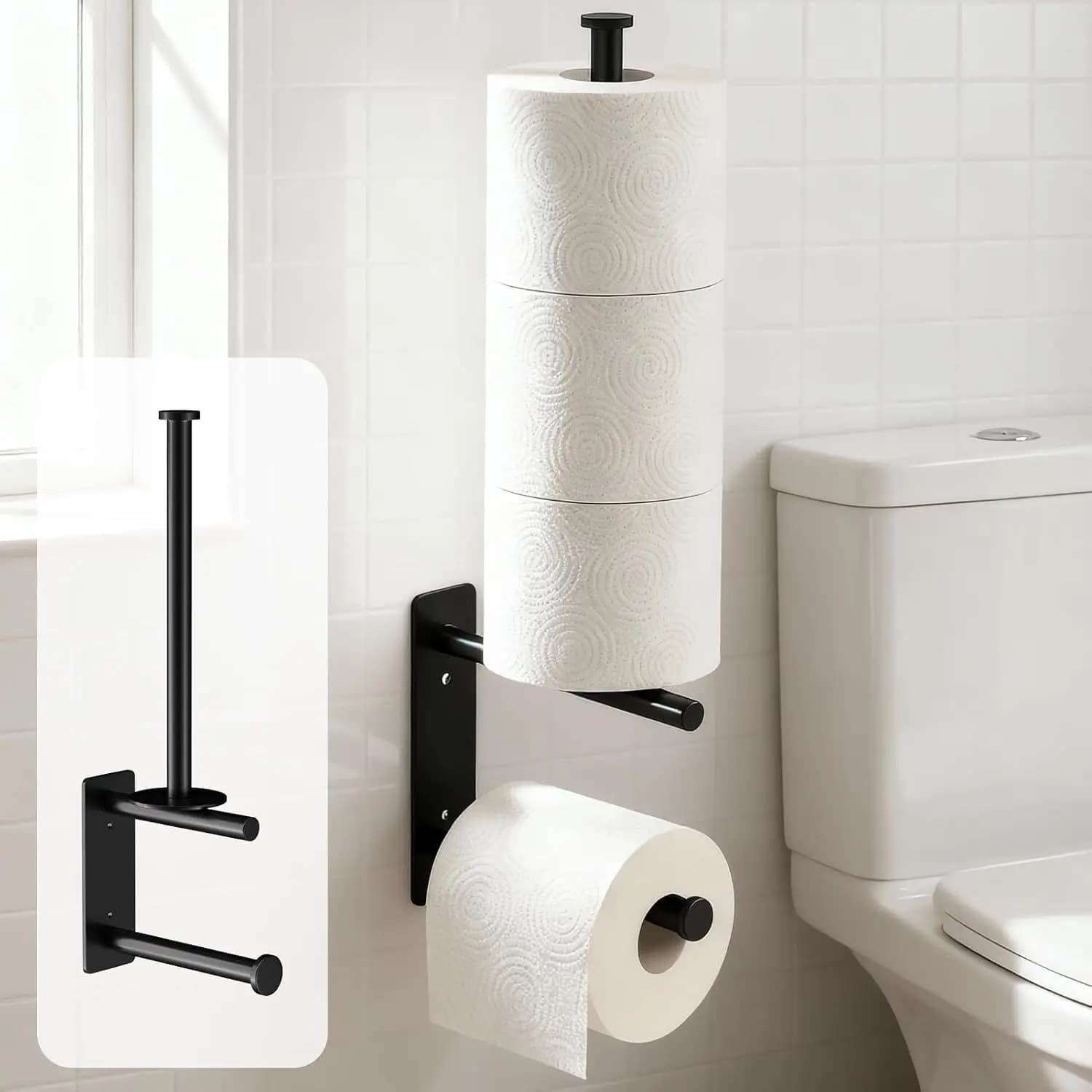 Portarotolo da Bagno a Parete con Dispenser, Organizzatore per Carta Igienica Autoadesivo o con Installazione a Vite