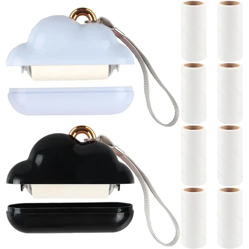 Rullo Compattabile Riutilizzabile per Rimuovere Peli di Animali Domestici, Rullo Portatile per Pelucchi con 150 Fogli per Vestiti (Blu e Nero)