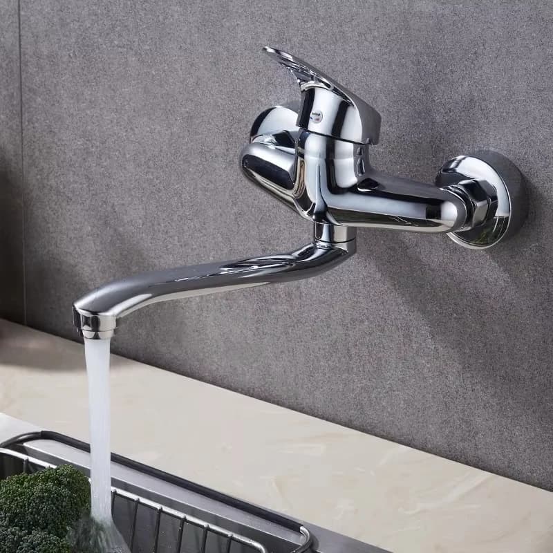 Double Hole Sink Faucet Kitchen Faucets Bathtub Faucet Wall Mounted Hot&Cold Water Mixer Tap Single Handle Chrome Taps