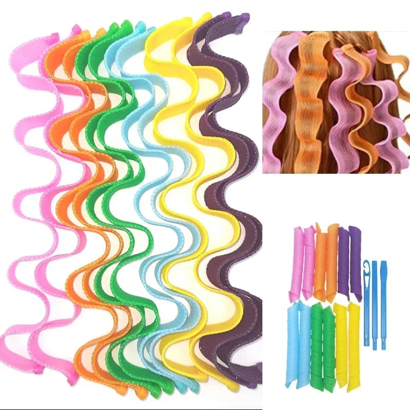 12/18/10 pezzi bigodini rulli donne riccioli a spirale senza calore con 2 pezzi ganci fai da te non-onda forme rulli riccioli rotondi a spirale