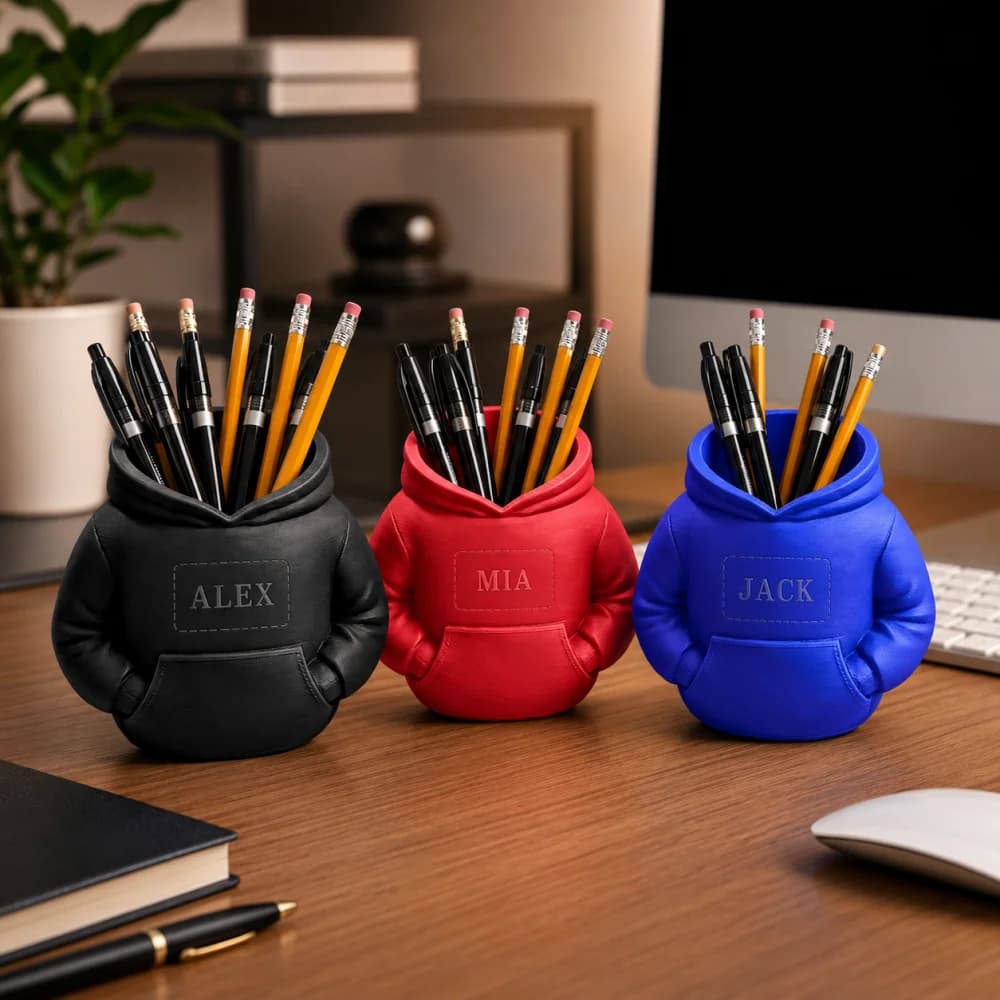 Custom Hoodie Shape Pen Holder Laser Engraved Name Personalized Sweatshirt Desk Organizer Cute Hooded Pencil Cup Custom Gift