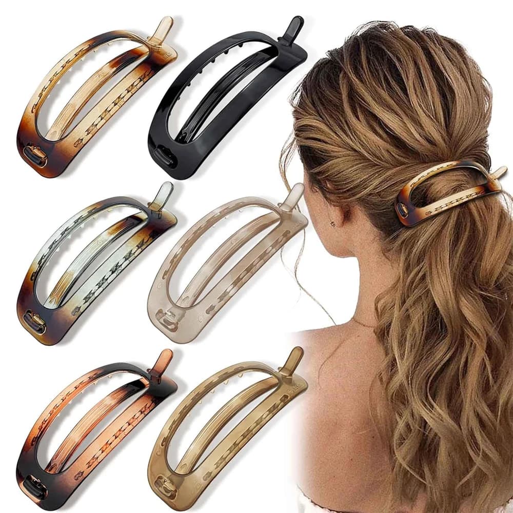 Fermagli per capelli ovali piatti in stile francese, fermagli a torsione effetto tartaruga a tenuta forte per donne e ragazze, strumento per acconciature a coda di cavallo e chignon per capelli spessi