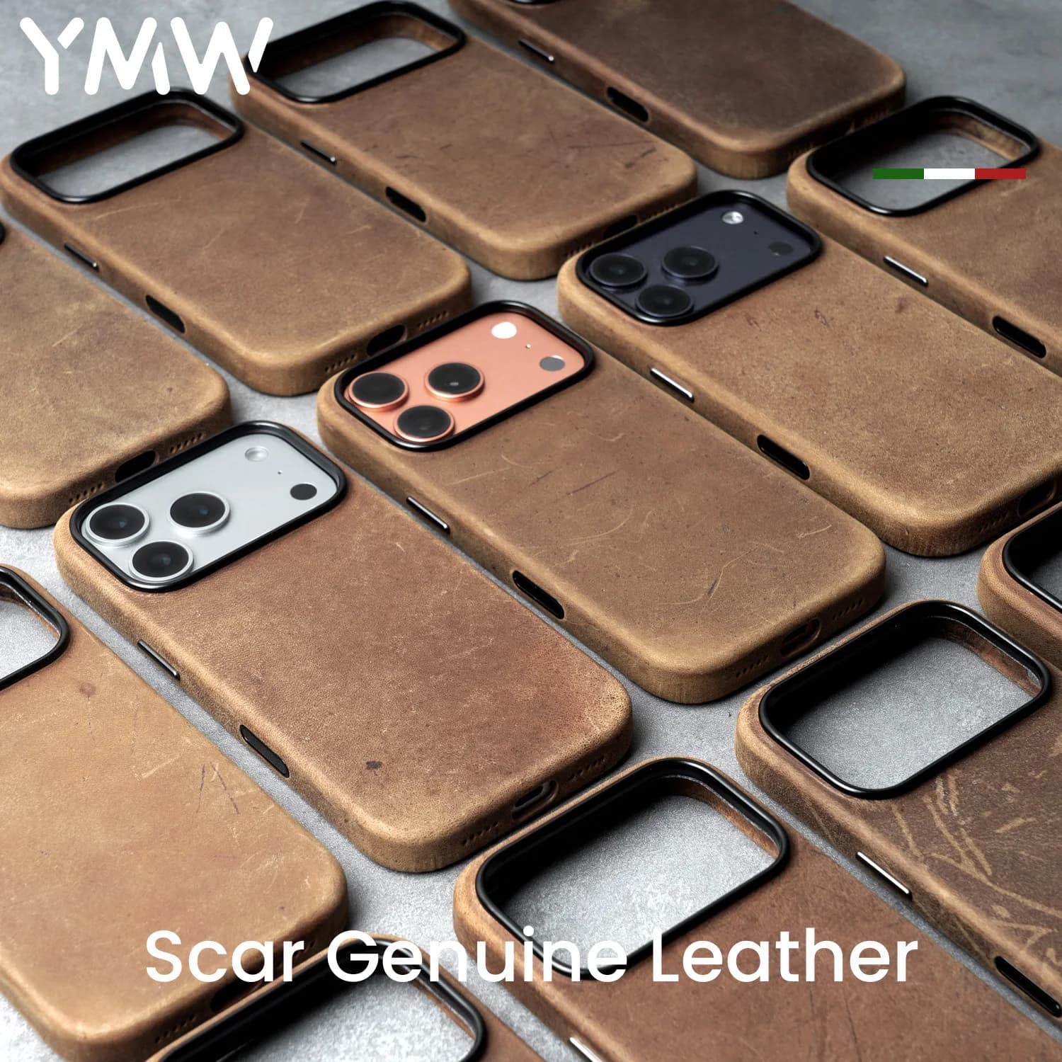 YMW Scars Crazy Horse Custodia in vera pelle per iPhone 17 16 15 14 Pro Max Custodia magnetica per telefono in pelle di vacchetta gelata PULL-UP