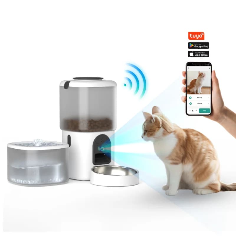 STLFWholesale Pet Products Supplier 2 in 1 Pet Water Drinking Fountain Dog Food Bowl Wifi Smart Automatic Cat Pet Feeder With Ca