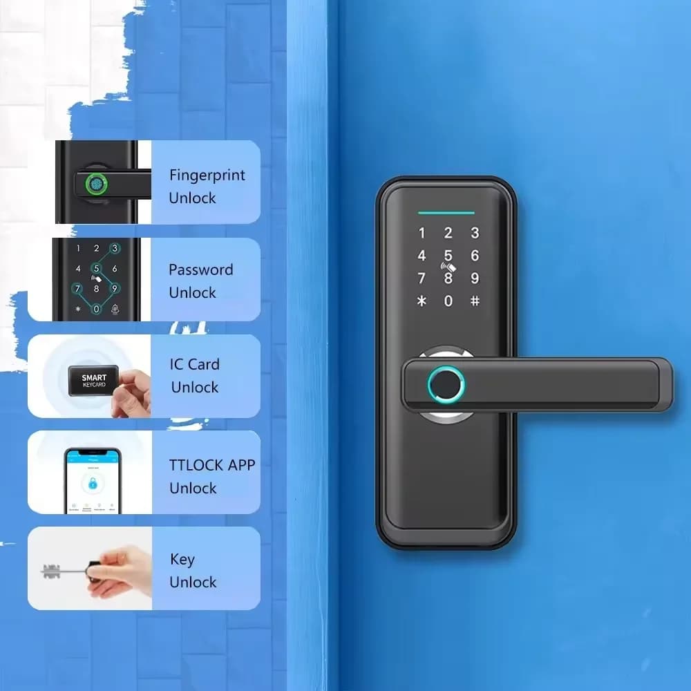 Keyless Entry Fingerprint Smart Door Lock Digital Electronic Home Lock Code Biometric Handle Door Knob Tuya Ttlock Wi-Fi Ble