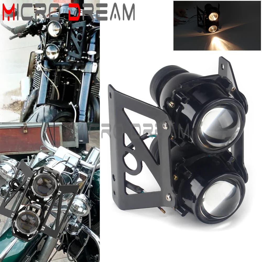 Double light Streetfighters headlight lamp for motorcycle with mounting bracket for road bike Honda BMW Scrambler