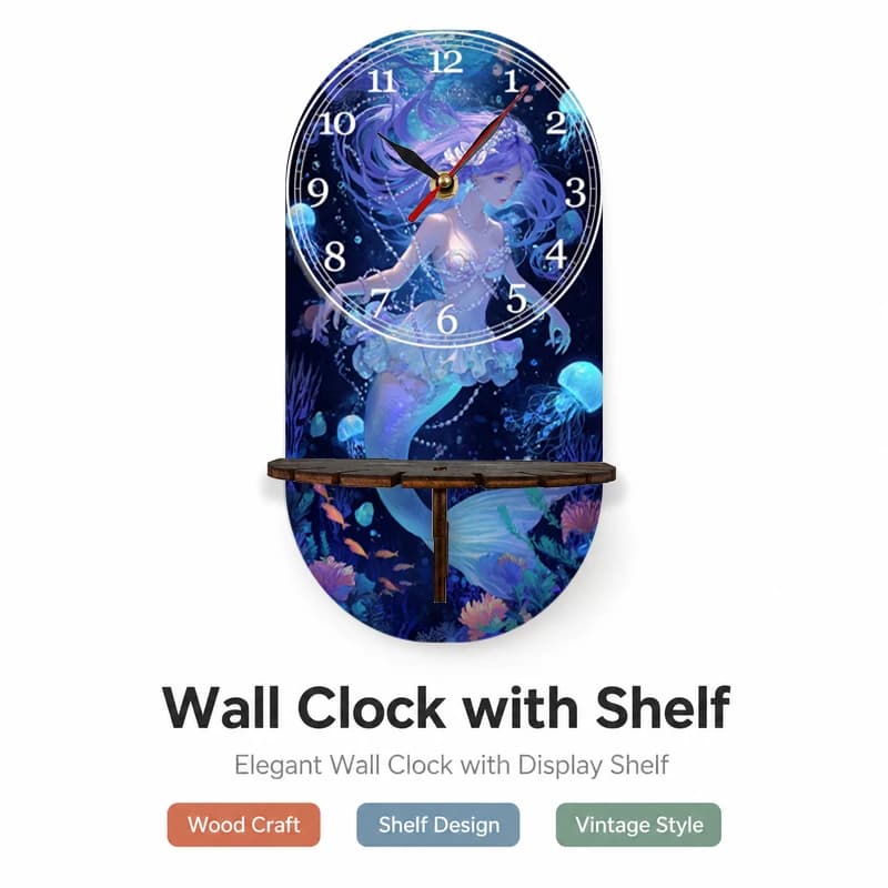 Deep Sea Dream Mermaid Nightlight Clock, Ethereal Purple Blue Gradient Jellyfish and Coral Surrounding Numerals, Perfect for Hal