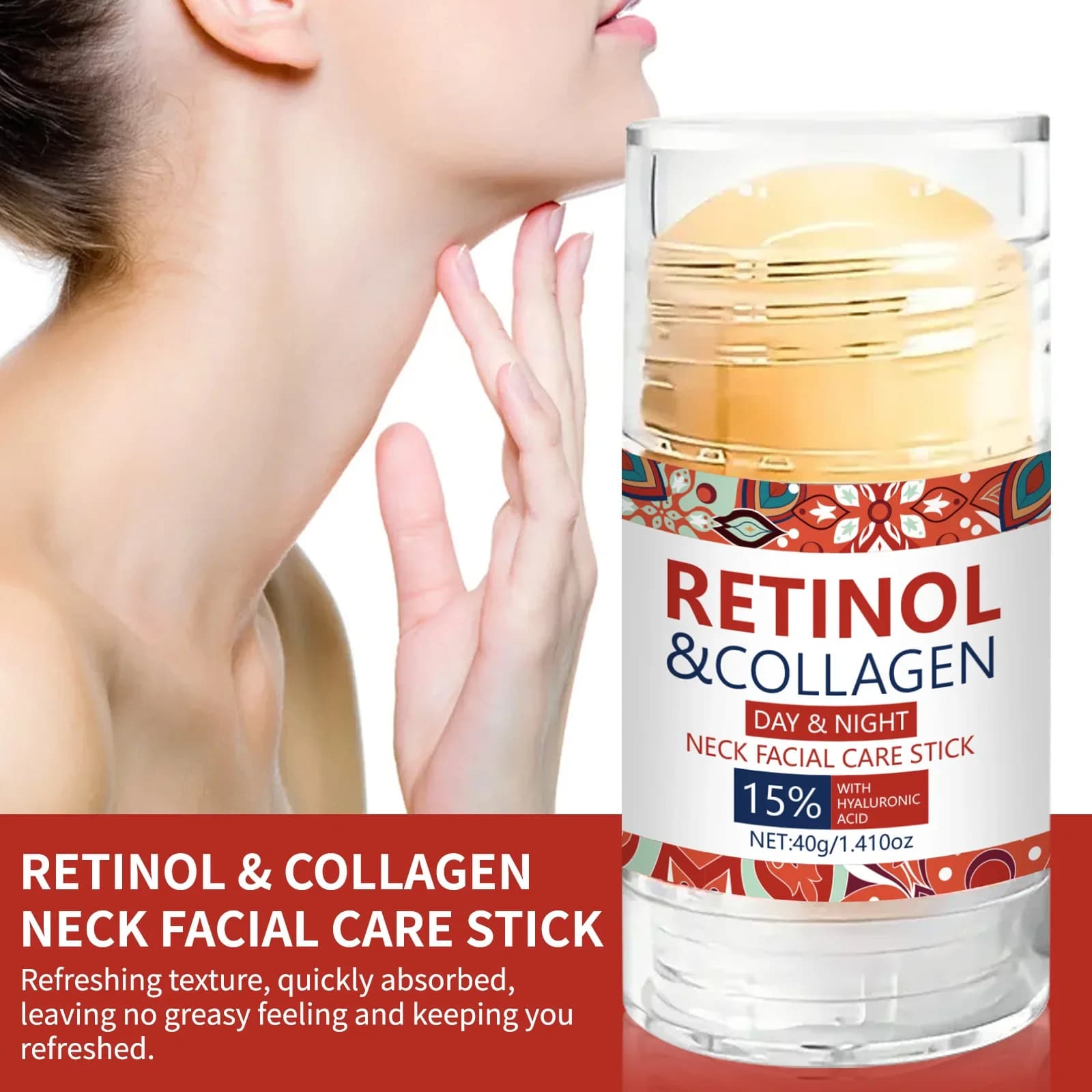 40 g face stick to retinol and collagen: day and night use, non-fat moisturizing stick for neck and face care for a full treatment.