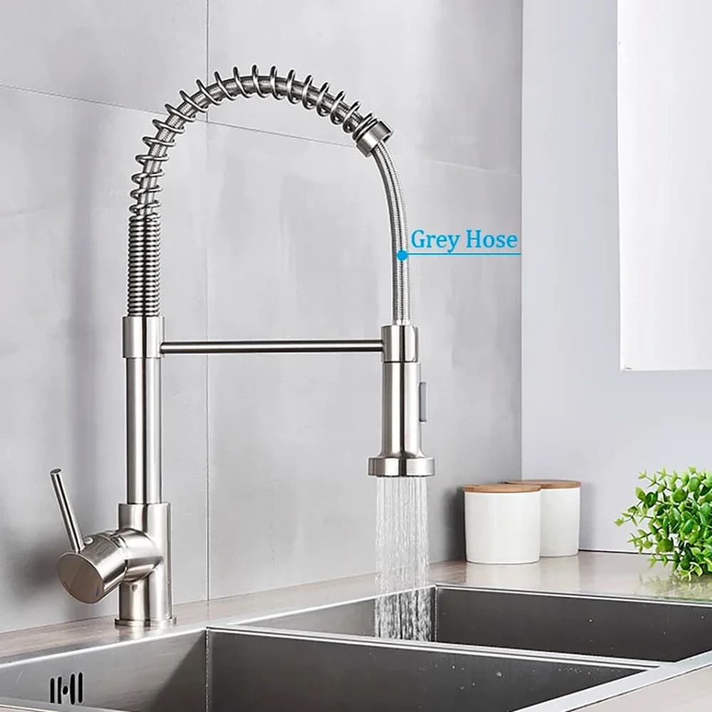 Rubinetto da Cucina Estraibile in Acciaio Inox, Miscelatore Acqua Calda e Fredda per Lavello, Testina Girevole a 360 Gradi Anti-Schizzi