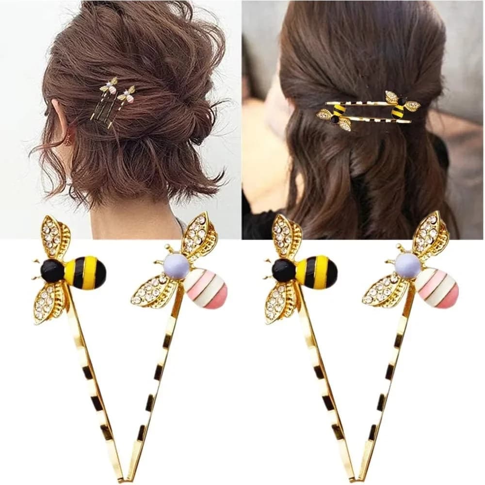 1/2/4/6 pezzi Spilli Fermagli per capelli decorativi a forma di ape carina Fermagli in metallo curvi per tutti corti e lunghi